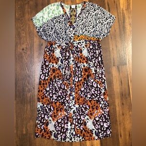 Cabi 5952 Escape Animal Print Cinch Waist Sheer Kimono Dress Women's Size Small